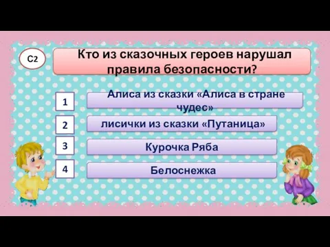 Кто из сказочных героев нарушал правила безопасности? С2 Алиса из