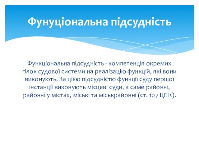 Функціональна підсудність - компетенція окремих гілок судової системи на реалізацію