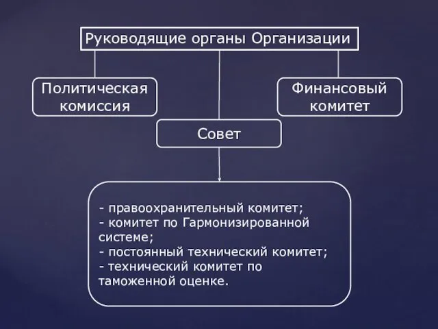 Руководящие органы Организации Совет Политическая комиссия Финансовый комитет - правоохранительный