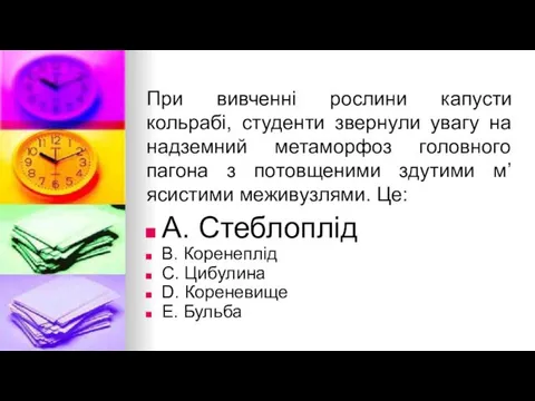 При вивченнi рослини капусти кольрабi, студенти звернули увагу на надземний