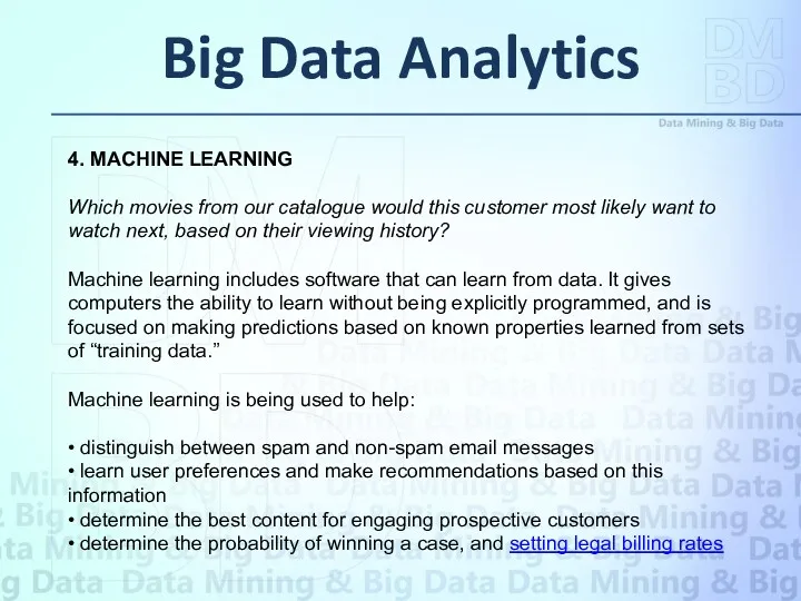 Big Data Analytics 4. MACHINE LEARNING Which movies from our