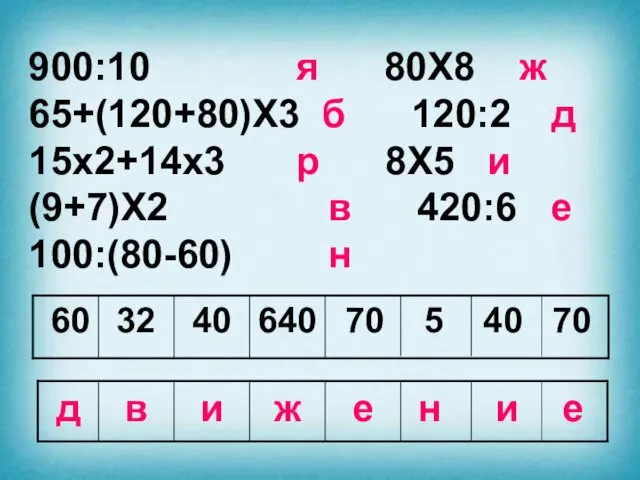 900:10 я 80Х8 ж 65+(120+80)Х3 б 120:2 д 15х2+14х3 р