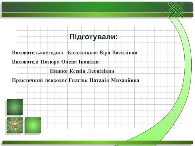 Підготували: Вихователь-методист Колеснікова Віра Василівна Вихователі Пазюра Олена Іванівна Нишко