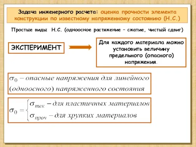 Задача инженерного расчета: оценка прочности элемента конструкции по известному напряженному