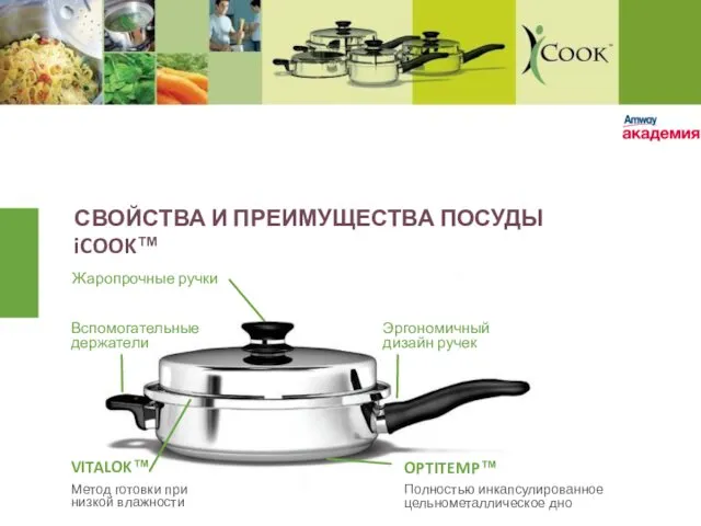 СВОЙСТВА И ПРЕИМУЩЕСТВА ПОСУДЫ iCOOK™ Жаропрочные ручки Эргономичный дизайн ручек