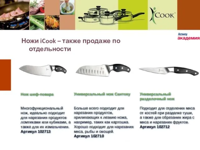 Ножи iCook – также продаже по отдельности Нож шеф-повара Многофункциональный