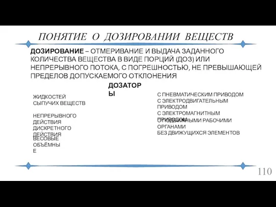 ПОНЯТИЕ О ДОЗИРОВАНИИ ВЕЩЕСТВ ДОЗИРОВАНИЕ – ОТМЕРИВАНИЕ И ВЫДАЧА ЗАДАННОГО