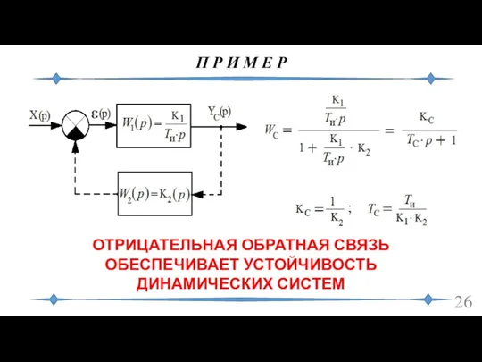 П Р И М Е Р ОТРИЦАТЕЛЬНАЯ ОБРАТНАЯ СВЯЗЬ ОБЕСПЕЧИВАЕТ УСТОЙЧИВОСТЬ ДИНАМИЧЕСКИХ СИСТЕМ