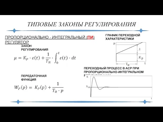 ТИПОВЫЕ ЗАКОНЫ РЕГУЛИРОВАНИЯ ПРОПОРЦИОНАЛЬНО - ИНТЕГРАЛЬНЫЙ (ПИ) РЕГУЛЯТОР ЗАКОН РЕГУЛИРОВАНИЯ