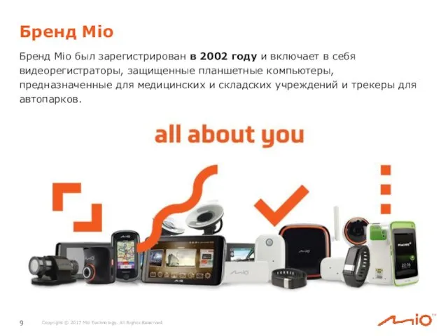 Бренд Mio Бренд Mio был зарегистрирован в 2002 году и включает в себя