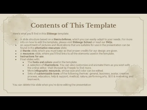 Contents of This Template Here’s what you’ll find in this Slidesgo template: A
