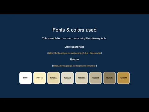 Fonts & colors used This presentation has been made using the following fonts: