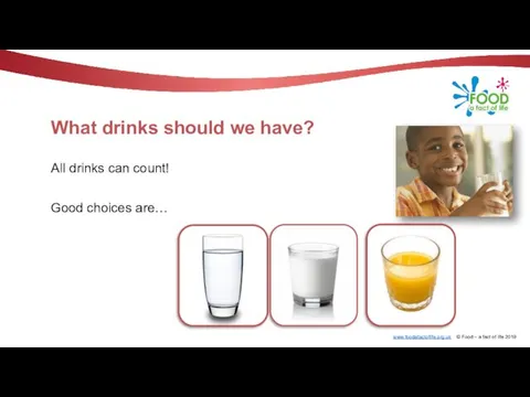 What drinks should we have? All drinks can count! Good choices are…