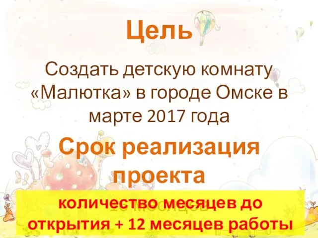 Цель Создать детскую комнату «Малютка» в городе Омске в марте