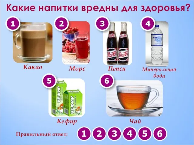 Какие напитки вредны для здоровья? Какао Морс Пепси Кефир Минеральная