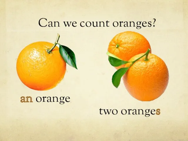 an orange Can we count oranges? two oranges