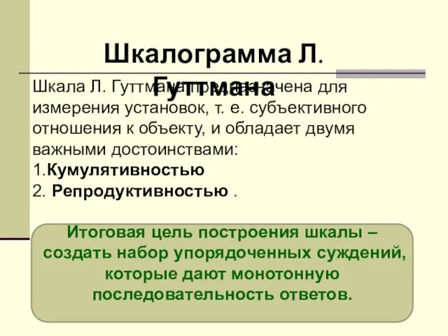 Шкалограмма Л. Гуттмана Шкала Л. Гуттмана предназначена для измерения установок,