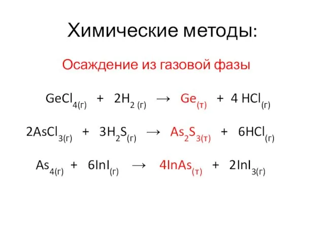 Химические методы: Осаждение из газовой фазы GeCl4(г) + 2H2 (г)