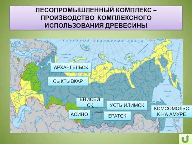 ЛЕСОПРОМЫШЛЕННЫЙ КОМПЛЕКС – ПРОИЗВОДСТВО КОМПЛЕКСНОГО ИСПОЛЬЗОВАНИЯ ДРЕВЕСИНЫ АРХАНГЕЛЬСК СЫКТЫВКАР ЕНИСЕЙСК АСИНО БРАТСК УСТЬ-ИЛИМСК КОМСОМОЛЬСК-НА-АМУРЕ