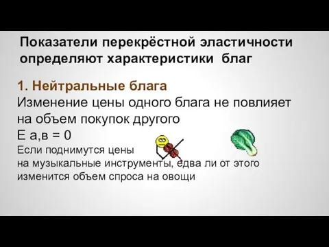 Показатели перекрёстной эластичности определяют характеристики благ 1. Нейтральные блага Изменение