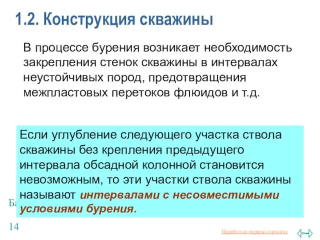 Балаба В.И. 1.2. Конструкция скважины В процессе бурения возникает необходимость