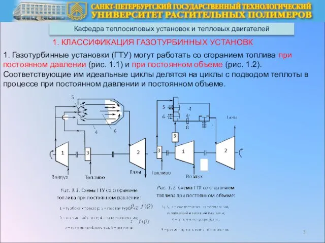 Кафедра теплосиловых установок и тепловых двигателей 1. КЛАССИФИКАЦИЯ ГАЗОТУРБИННЫХ УСТАНОВК