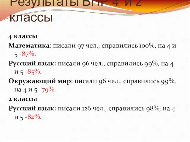 Результаты ВПР 4 и 2 классы 4 классы Математика: писали