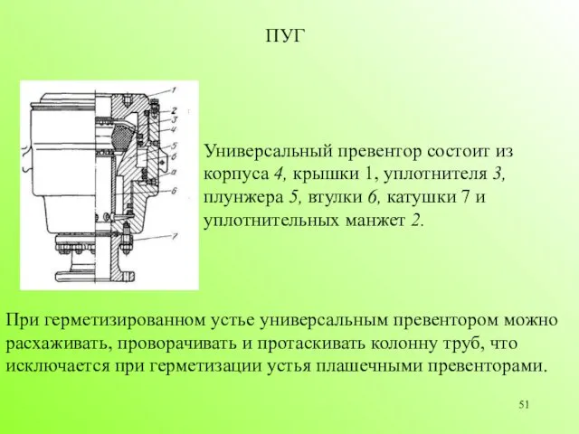 Универсальный превентор состоит из корпуса 4, крышки 1, уплотнителя 3,