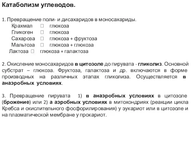 Катаболизм углеводов. 1. Превращение поли- и дисахаридов в моносахариды. Крахмал