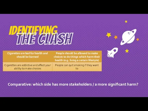 Identifying the Clash Comparative: which side has more stakeholders / a more significant harm?