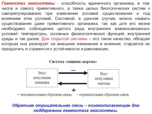 Гомеостаз экосистемы - способность единичного организма, в том числе и