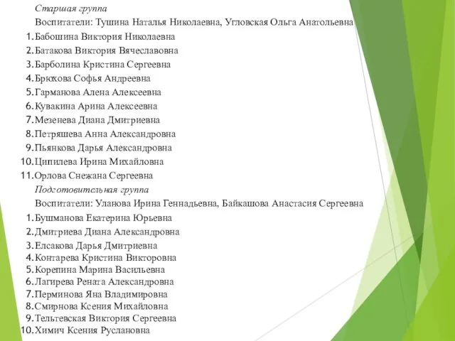 Старшая группа Воспитатели: Тушина Наталья Николаевна, Угловская Ольга Анатольевна Бабошина