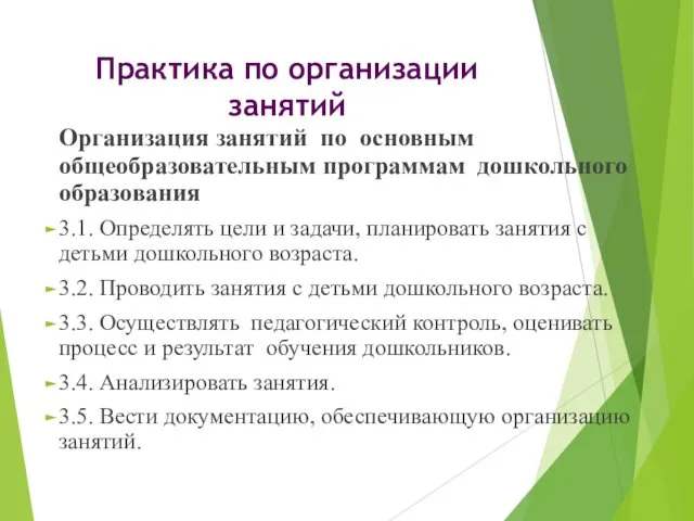 Практика по организации занятий Организация занятий по основным общеобразовательным программам