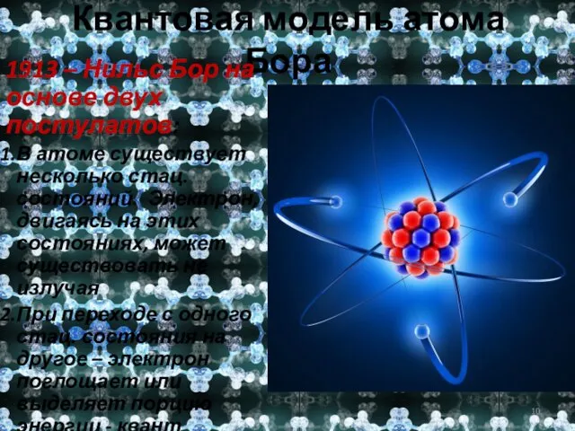 Квантовая модель атома Бора 1913 – Нильс Бор на основе