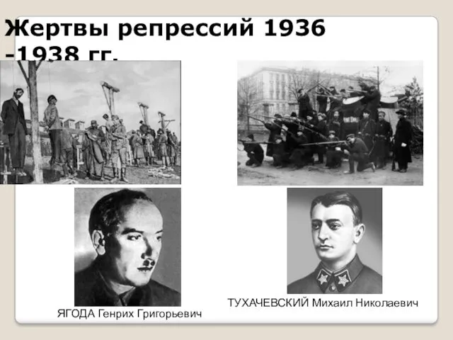 Жертвы репрессий 1936 -1938 гг. ЯГОДА Генрих Григорьевич ТУХАЧЕВСКИЙ Михаил Николаевич