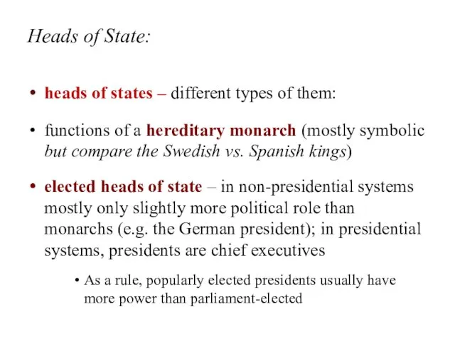 Heads of State: heads of states – different types of