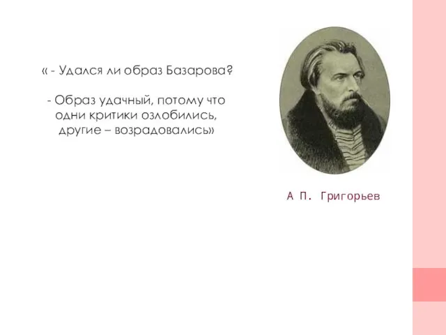 « - Удался ли образ Базарова? - Образ удачный, потому что одни критики