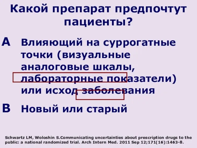 Какой препарат предпочтут пациенты? Влияющий на суррогатные точки (визуальные аналоговые