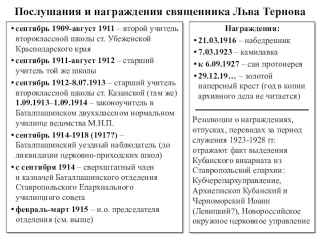 сентябрь 1909-август 1911 – второй учитель второклассной школы ст. Убеженской