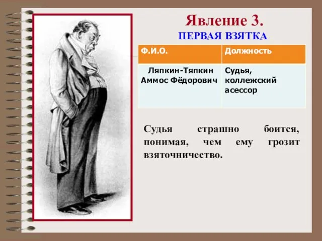 Явление 3. ПЕРВАЯ ВЗЯТКА Судья страшно боится, понимая, чем ему грозит взяточничество.