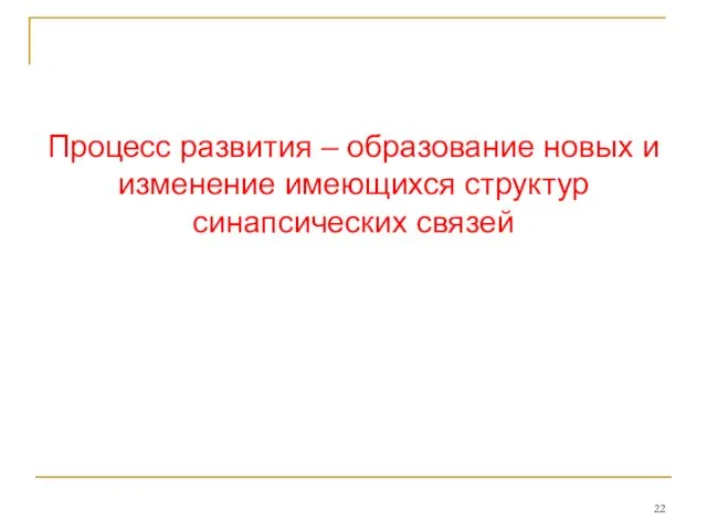 Процесс развития – образование новых и изменение имеющихся структур синапсических связей