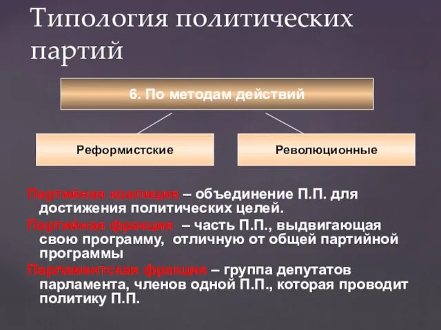 Партийная коалиция – объединение П.П. для достижения политических целей. Партийная