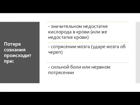 Потеря сознания происходит при: