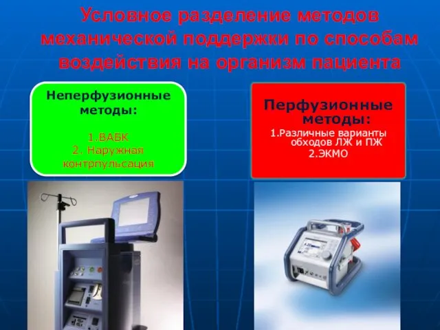 Условное разделение методов механической поддержки по способам воздействия на организм