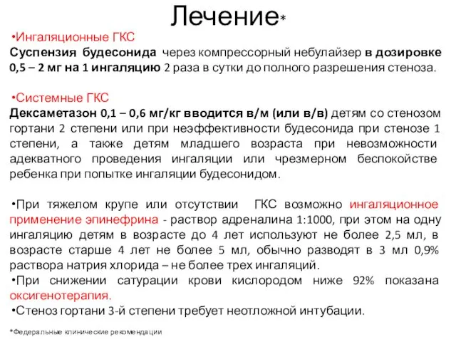 Лечение* Ингаляционные ГКС Суспензия будесонида через компрессорный небулайзер в дозировке