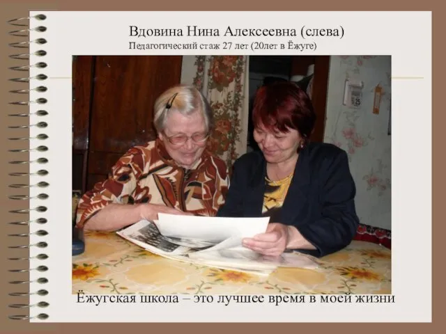 Вдовина Нина Алексеевна (слева) Педагогический стаж 27 лет (20лет в