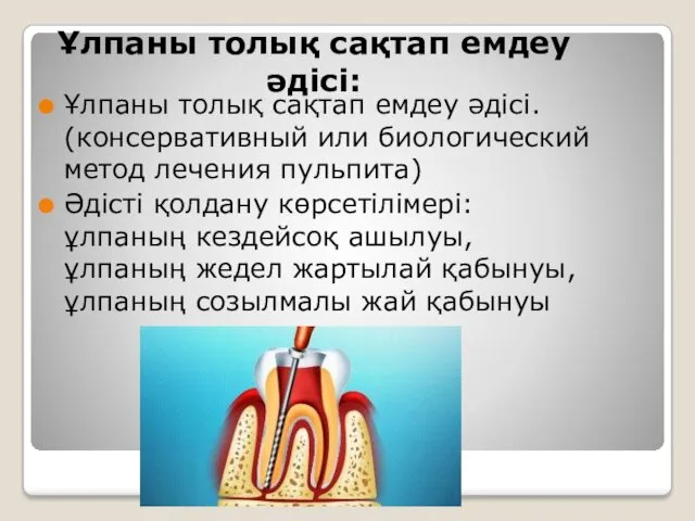 Ұлпаны толық сақтап емдеу әдісі: Ұлпаны толық сақтап емдеу әдісі.