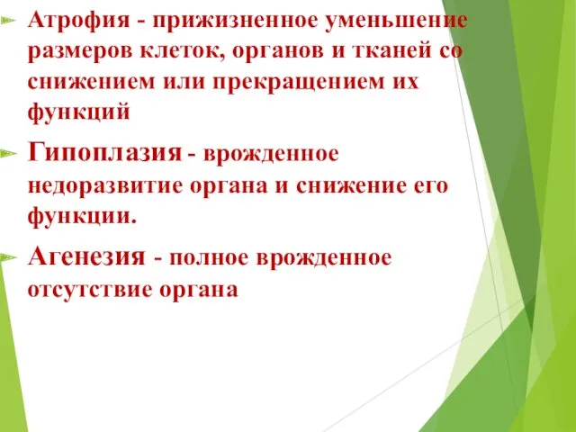 Атрофия - прижизненное уменьшение размеров клеток, органов и тканей со