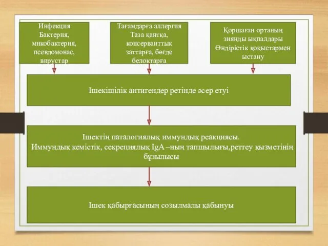 Инфекция Бактерия, микобактерия, псевдомонас, вирустар Тағамдарға аллергия Таза қантқа, консерванттық