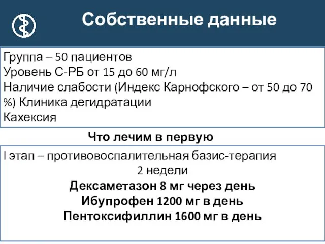 * Собственные данные Группа – 50 пациентов Уровень С-РБ от